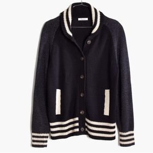 MADEWELL Cotton Bomber Cardigan Knit Academic Sweater Black Large G0900